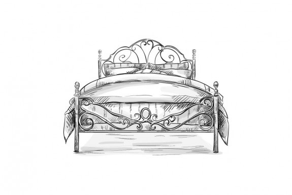 Zeichnung eines alten Bettes